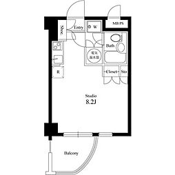 つくば5号館 6階ワンルームの間取り