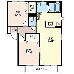 ＭａｓｔＴｏｗｎ三本柳III　Ｂ 1階2LDKの間取り