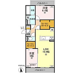 パサログランデ賑町 301 3階2LDKの間取り