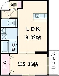 VIRIO合川 2階1LDKの間取り