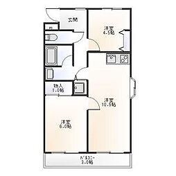 レジデンスNB 2階2LDKの間取り