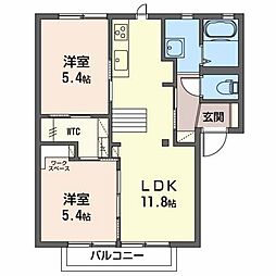 アサナ　アルカディア Ｂ 1階2LDKの間取り