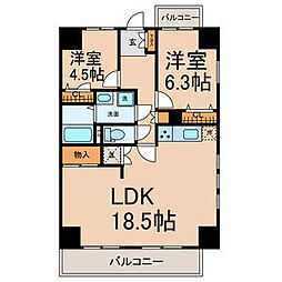 Casa　VERDE 5階2LDKの間取り