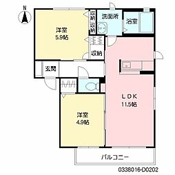 ガーデンコート　IV棟 2階2LDKの間取り
