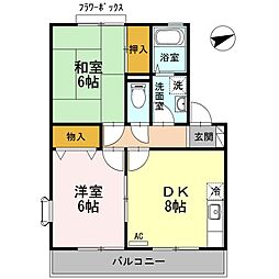 アヴァンティコート　Ａ 2階2DKの間取り
