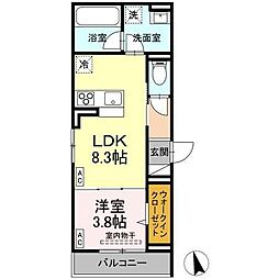 D-residence引野 3階1LDKの間取り