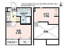 ＡＳＳＯ　台原 1階1Kの間取り