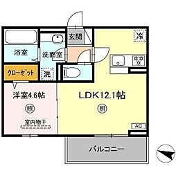 MER行事　A棟 2階1LDKの間取り