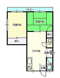 コーポみむろ 3階2DKの間取り