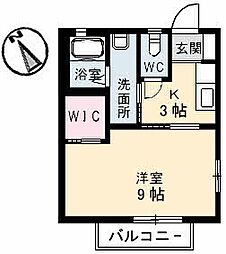 ペパーミル 2階1Kの間取り