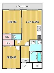 サン・グリーン・ハウス 2階2LDKの間取り