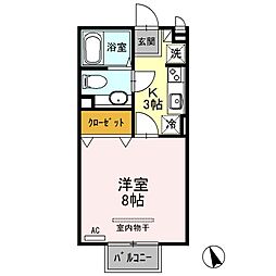 JR高崎線 高崎駅 徒歩31分の賃貸アパート 2階1Kの間取り