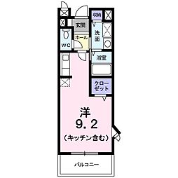 プリマヴェーラＢ 2階ワンルームの間取り