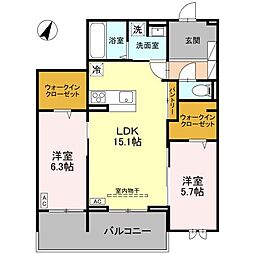 センカIII 2階2LDKの間取り