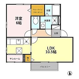 ウエスト ミエール　Ｂ 1階1LDKの間取り