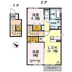 シャン・ド・フルール 2階2LDKの間取り