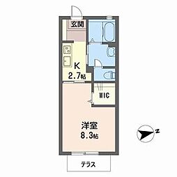 香艸園ハイツ 1階1Kの間取り