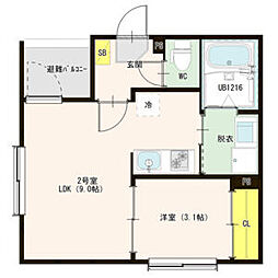 仮称)ハーモニーテラス烏森町四丁目C 2階1LDKの間取り