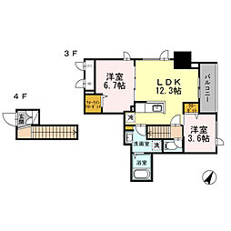 セルティスコート 4階2LDKの間取り