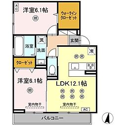 ブルシア 2階2LDKの間取り