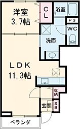 P’ル・パレ 1階1LDKの間取り