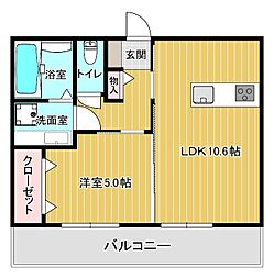 パークヴィラ杉水III 2階1LDKの間取り