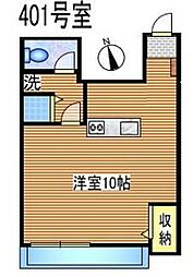 ガーデン花小金井 4階ワンルームの間取り