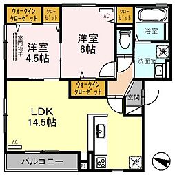 アビリ上野芝 2階2LDKの間取り