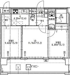 西鉄天神大牟田線 雑餉隈駅 徒歩11分の賃貸マンション 8階2LDKの間取り