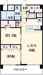 エクセルハイム東灘 2階2LDKの間取り
