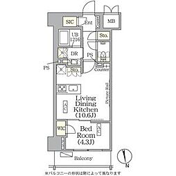 ザ・パークハビオ神楽坂レジデンスSouth 4階1LDKの間取り