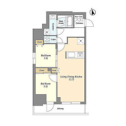 グランカーサ船堀II 14階2LDKの間取り