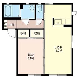 東武小泉線 西小泉駅 徒歩14分の賃貸アパート 1階1LDKの間取り