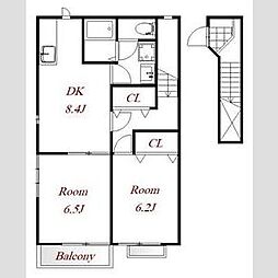 カーサカネジョウA 2階2DKの間取り
