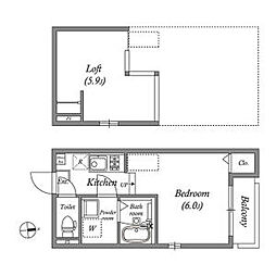 京阪京津線 四宮駅 徒歩5分の賃貸アパート 2階ワンルームの間取り
