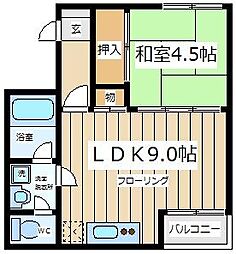 西国立コートビレッジ 2階1LDKの間取り