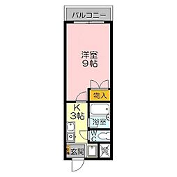三記マンション灘 4階1Kの間取り