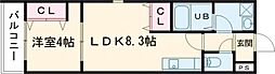 セジュール堺東 3階1LDKの間取り