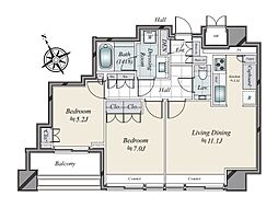 グランスイート麻布台ヒルトップタワー 8階2LDKの間取り