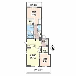 JR東北本線 郡山駅 徒歩18分の賃貸マンション 3階2LDKの間取り