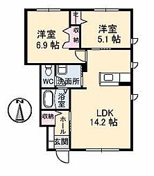 グランドメゾン片島　Ｄ棟 1階2LDKの間取り