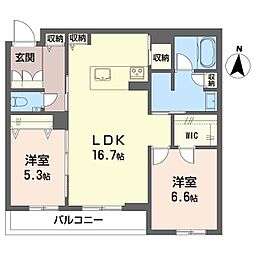 アルフラット　オリーブ 2階2LDKの間取り