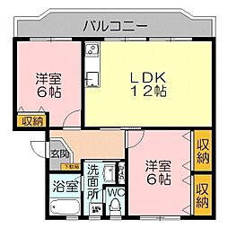 久埜マンション2号棟 2階2LDKの間取り