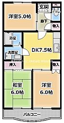 サンフラワー桜台 1階3DKの間取り