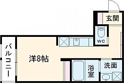リユニオン三条 1階ワンルームの間取り