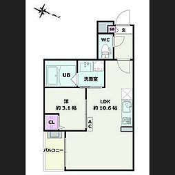 Jack hanaikeI 1階1LDKの間取り