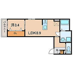 Crecia一宮II(クレシアイチノミヤツー) 2階1LDKの間取り