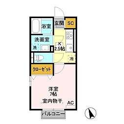JR信越本線 群馬八幡駅 徒歩26分の賃貸アパート 1階1Kの間取り