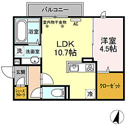 花館 2階1LDKの間取り