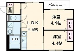 D porta iris 1階2LDKの間取り